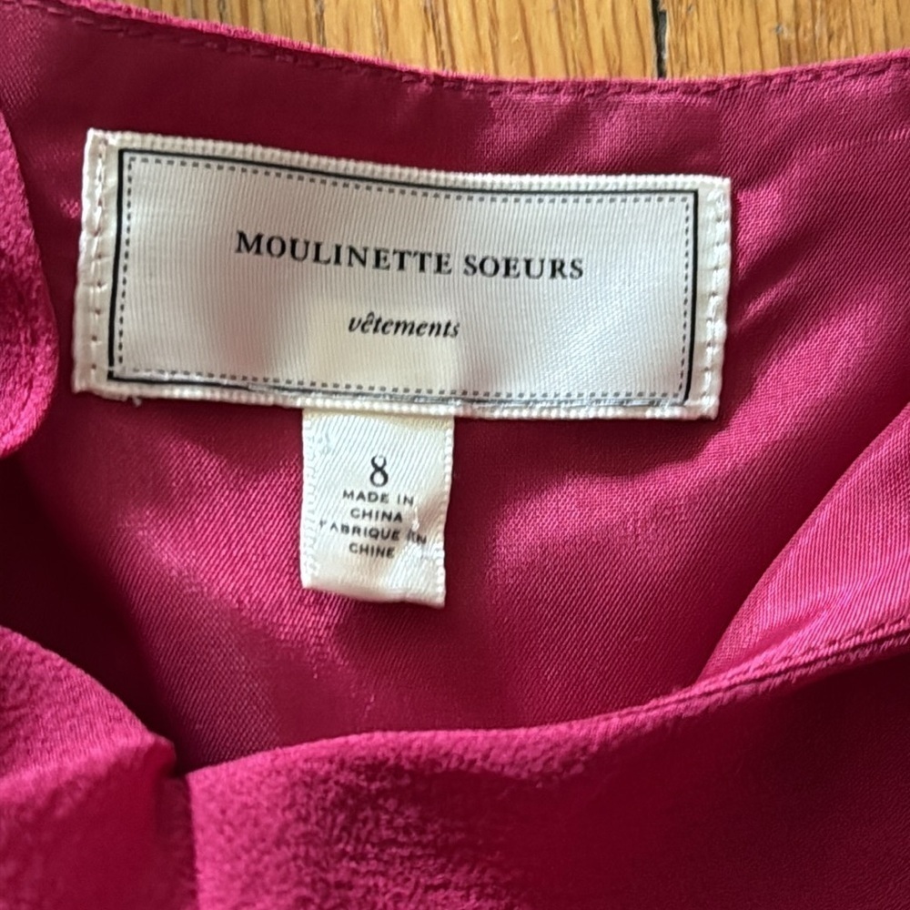 Moulinette Soeurs sz 8‎ Fuchsia silk Ruffle Midi Dress lined great condition - Picture 10 of 12
